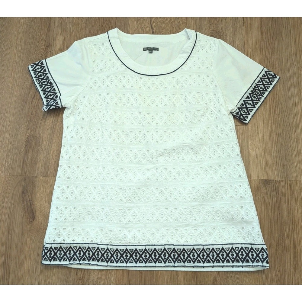 Adrianna Papell Sz XL White Cotton Embroidered Eyelet Top Lightweight Preppy